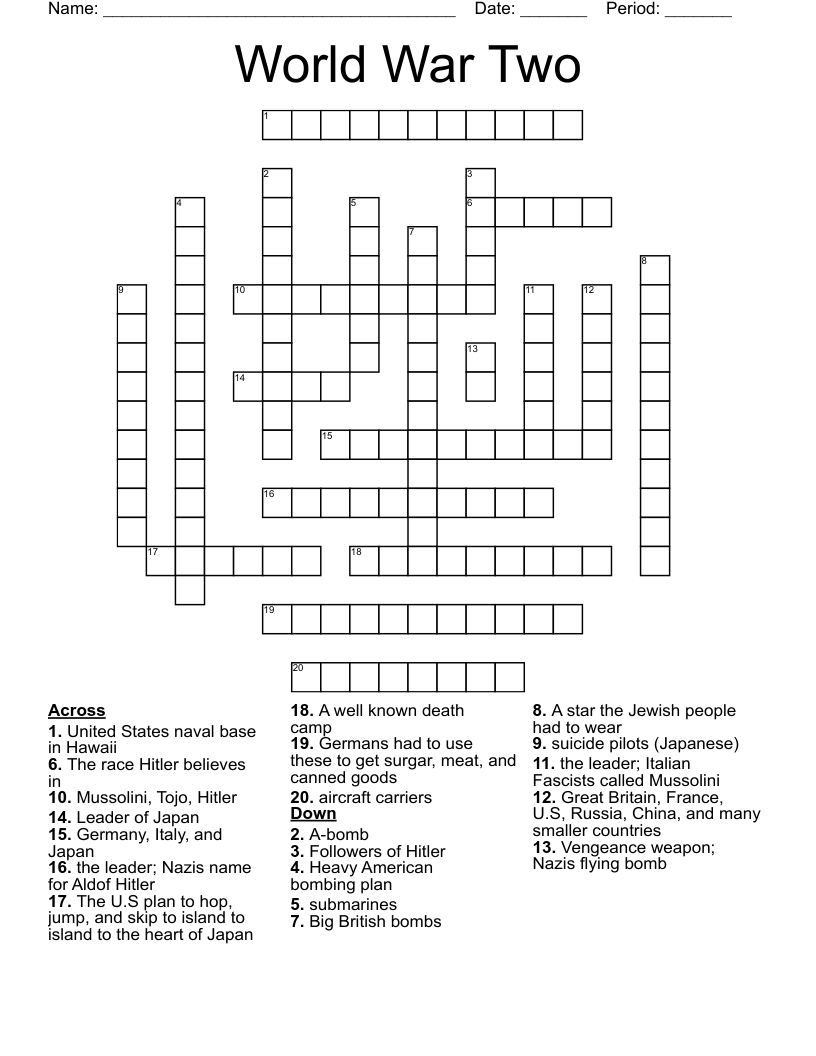 World War Two Crossword