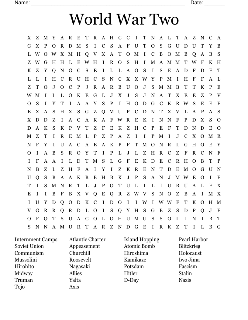 World War Two Word Search
