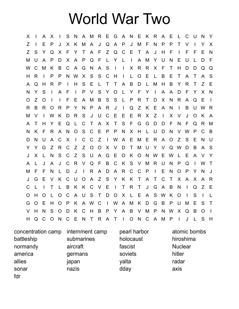 World War Two Word Search