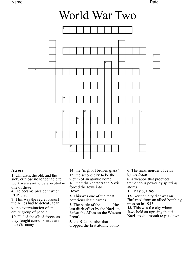 World War Two Crossword
