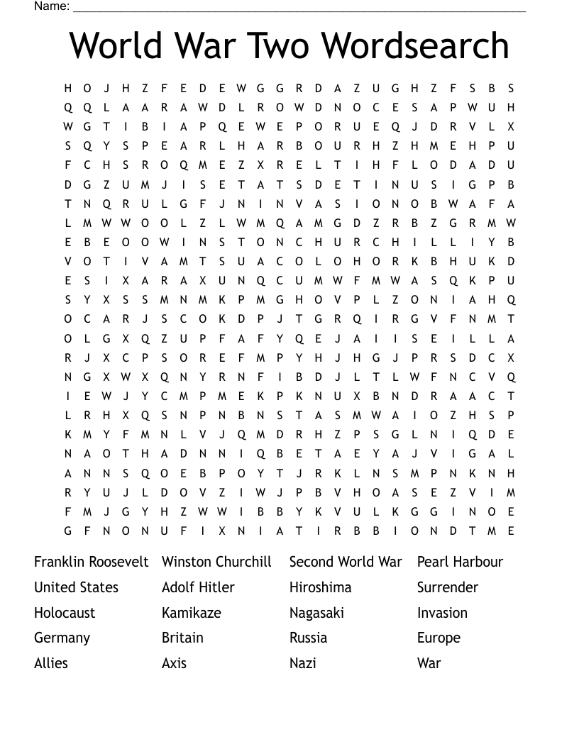 World War Two Wordsearch