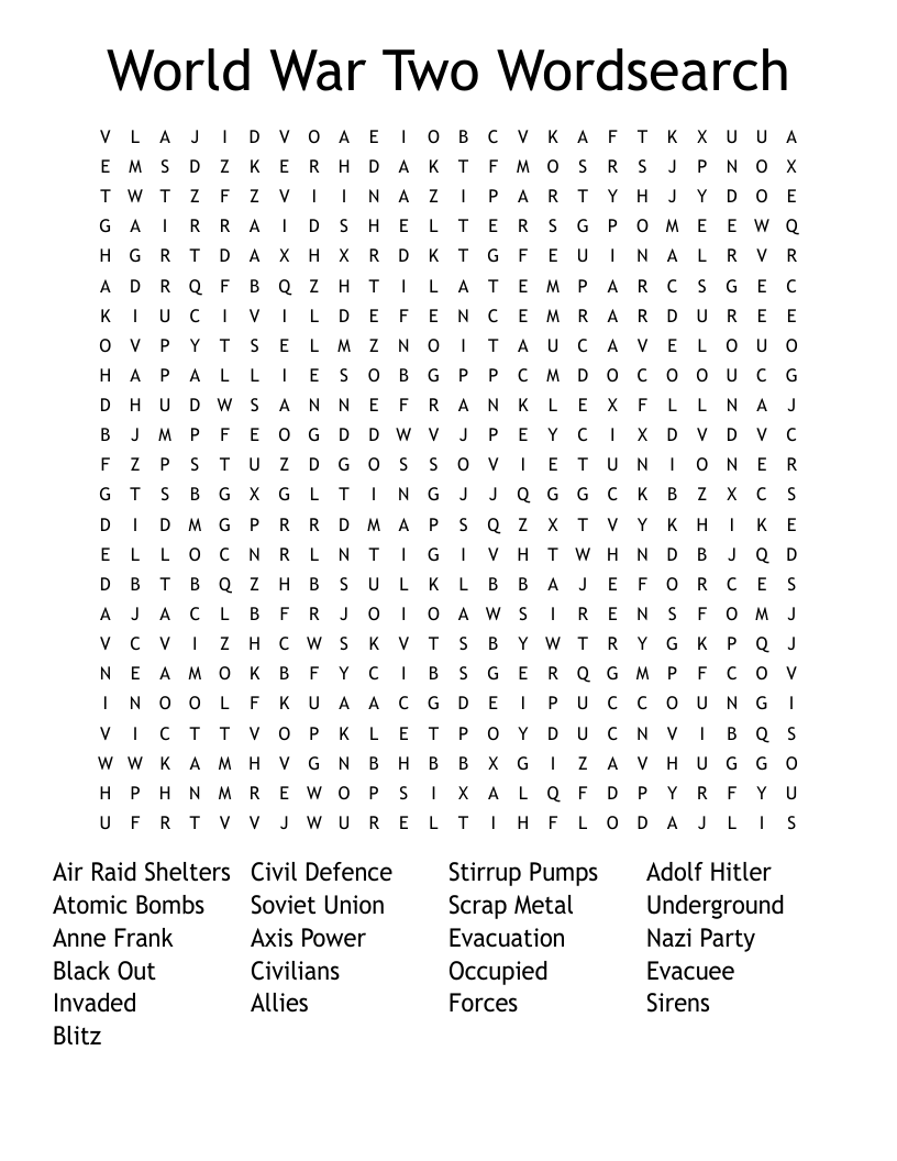 World War Two Wordsearch