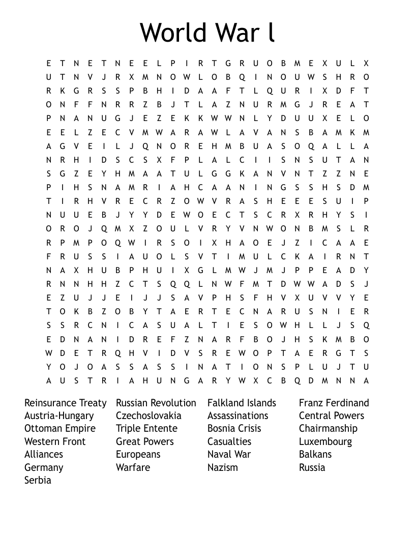 World War l  Word Search
