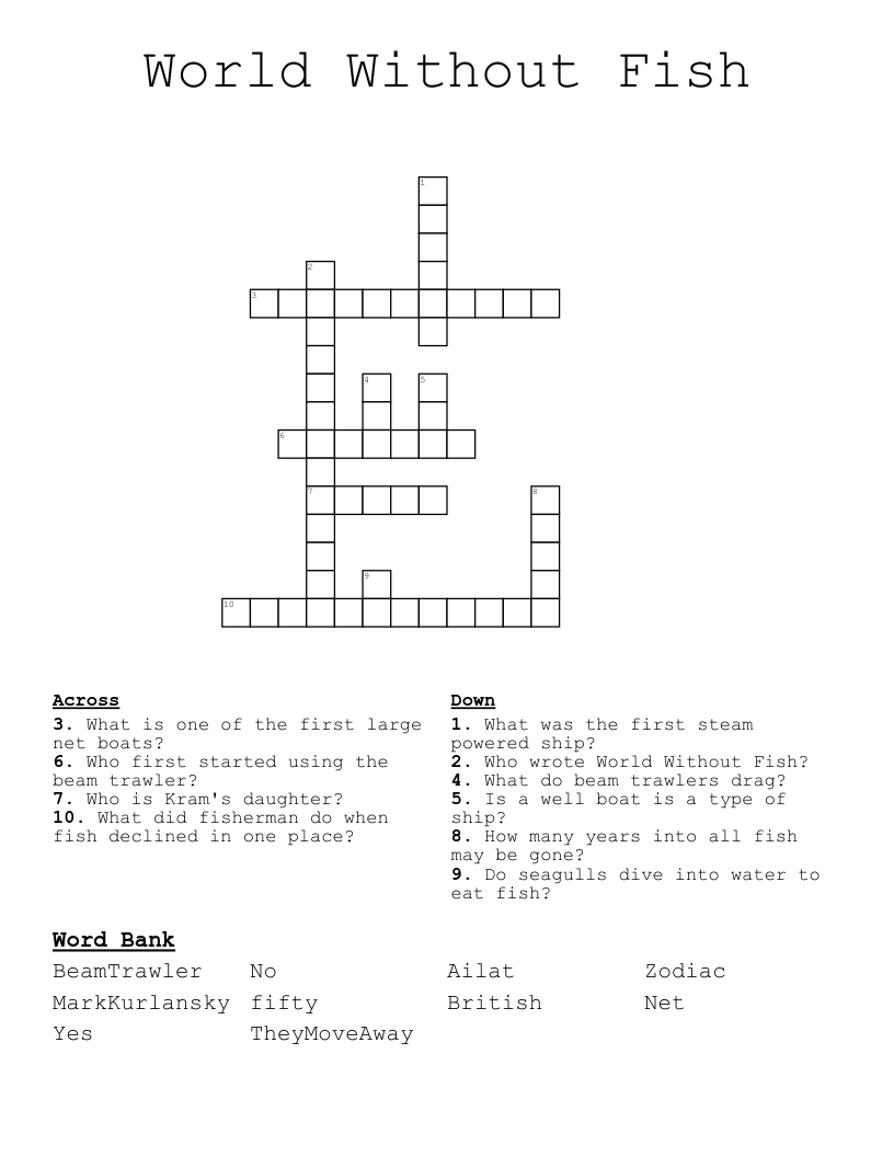 World Without Fish Crossword