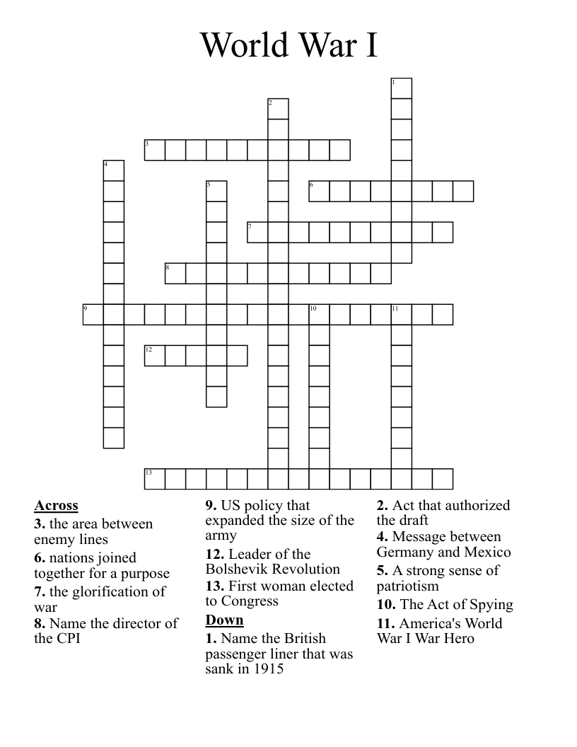 World  War I Crossword