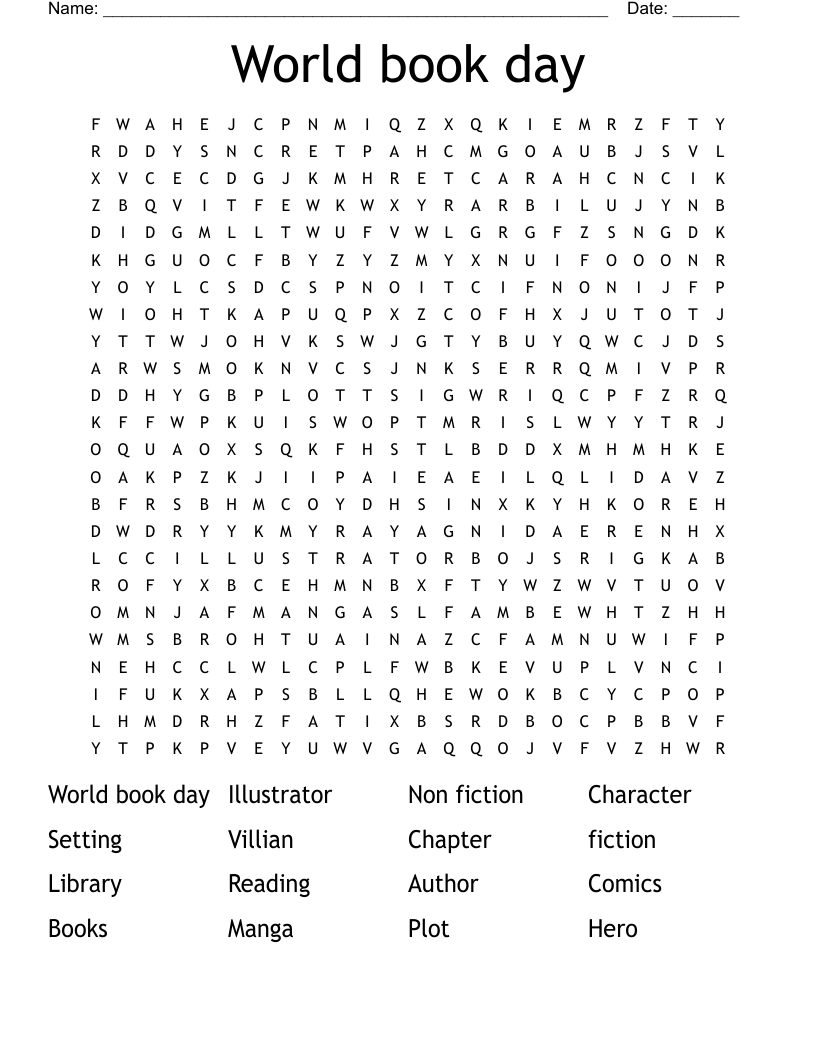 World book day Word Search