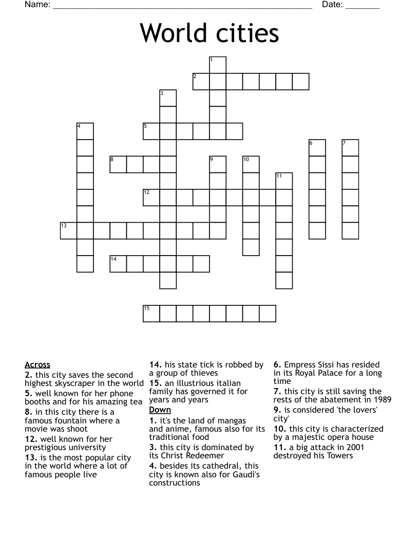 World cities Crossword