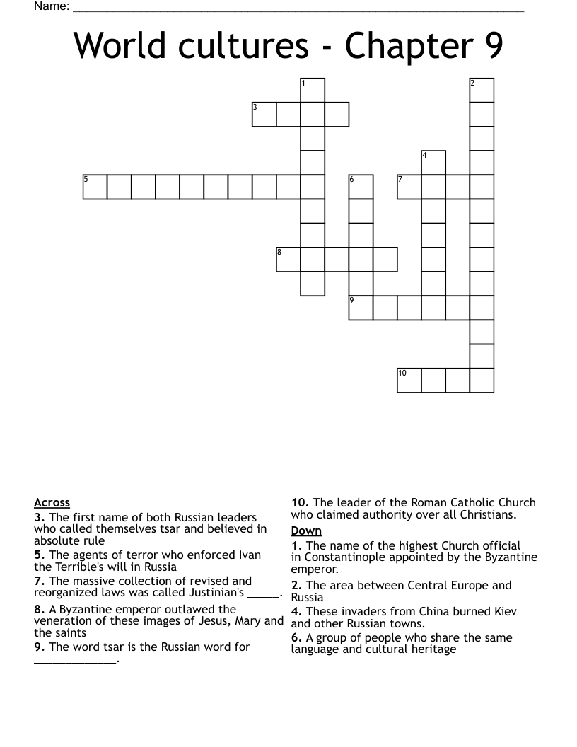 World cultures - Chapter 9 Crossword