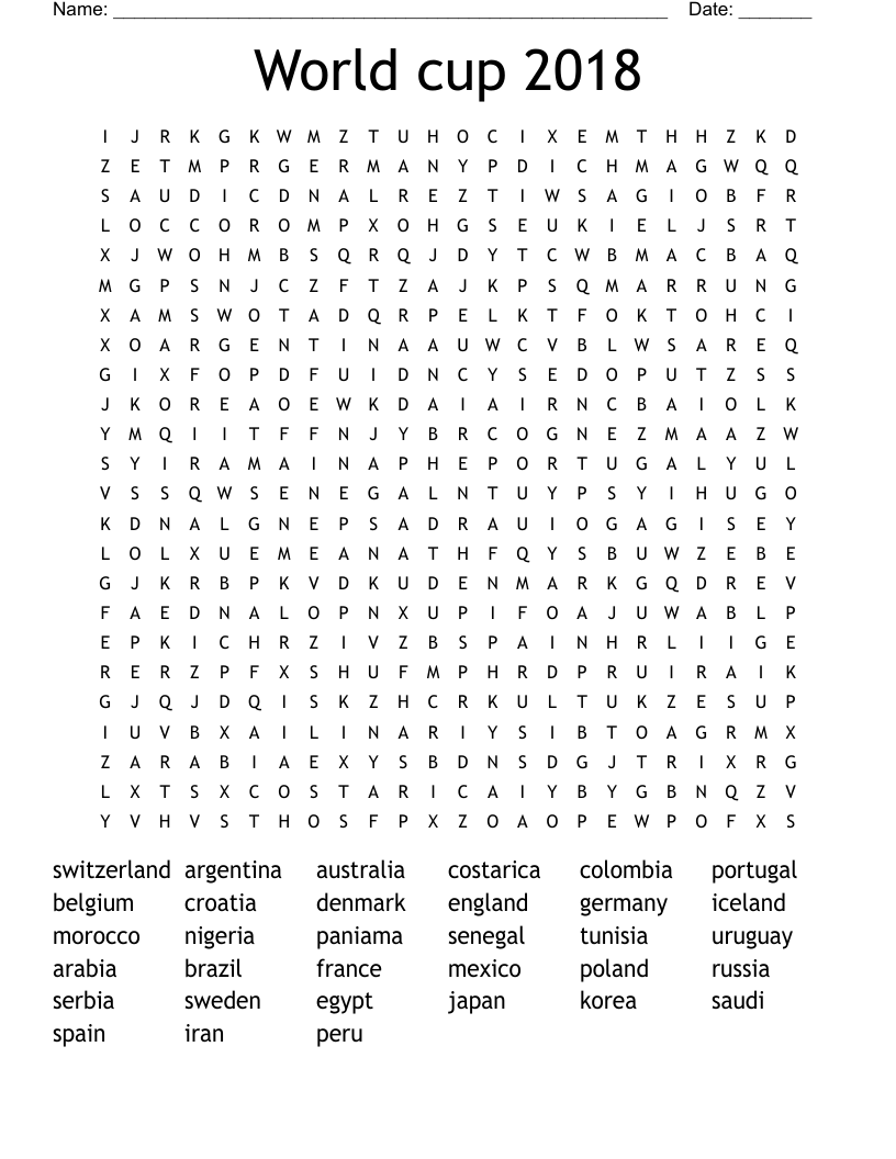 World cup 2018 Word Search