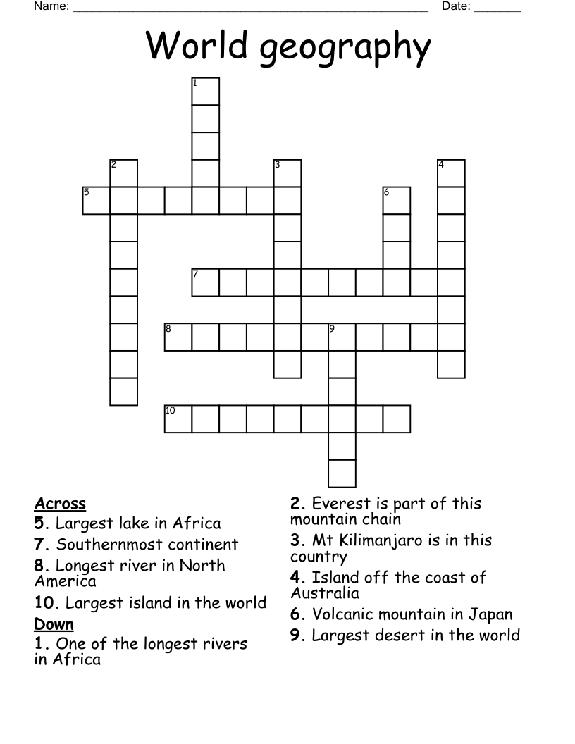 World geography Crossword