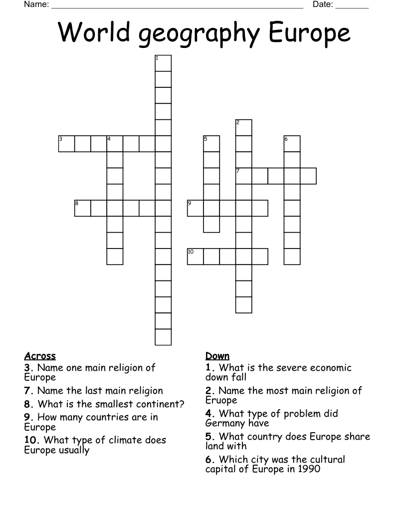World geography Europe  Crossword