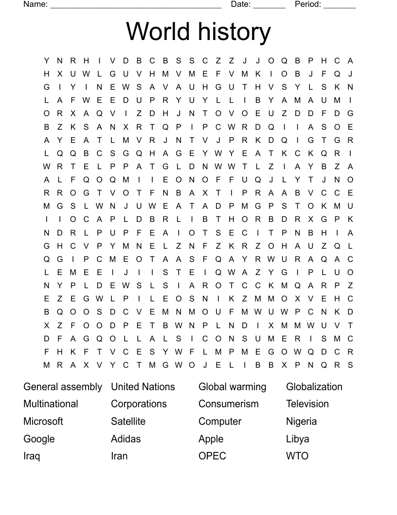 World history  Word Search