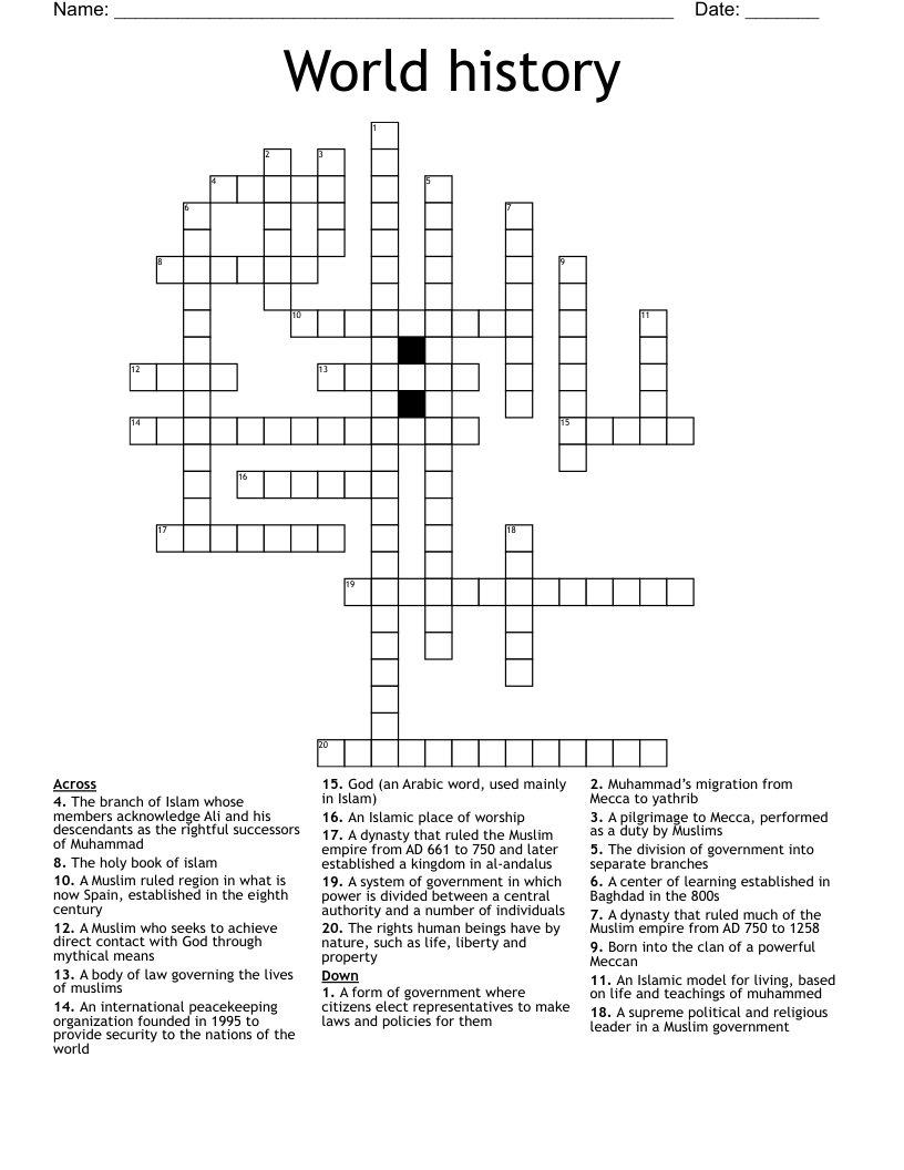 World history  Crossword