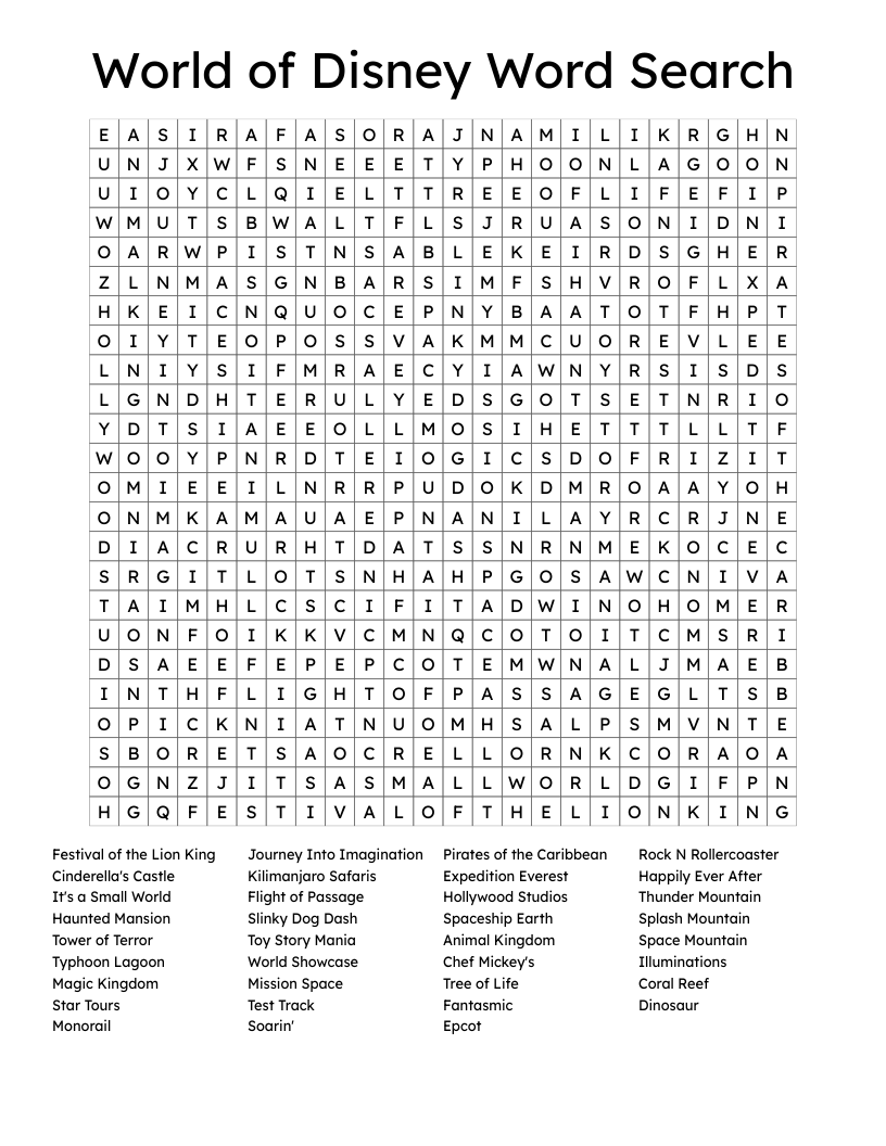 World of Disney Word Search