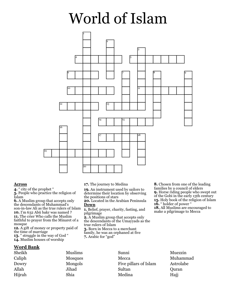 World of Islam Crossword