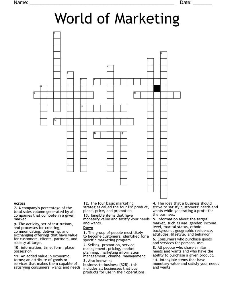 World of Marketing Crossword