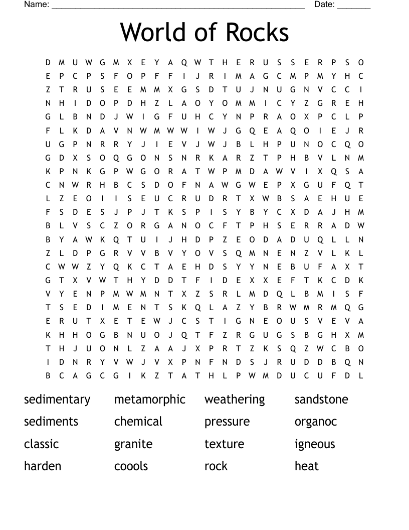 World of Rocks Word Search