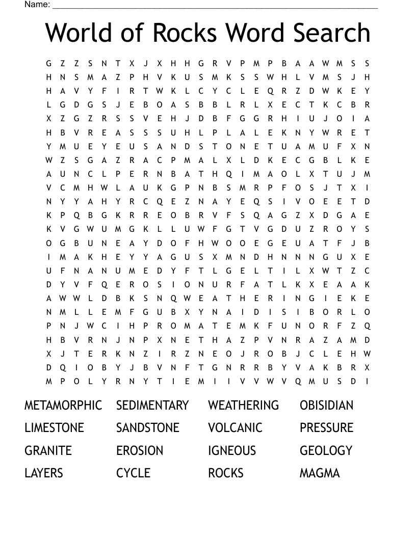 World of Rocks Word Search