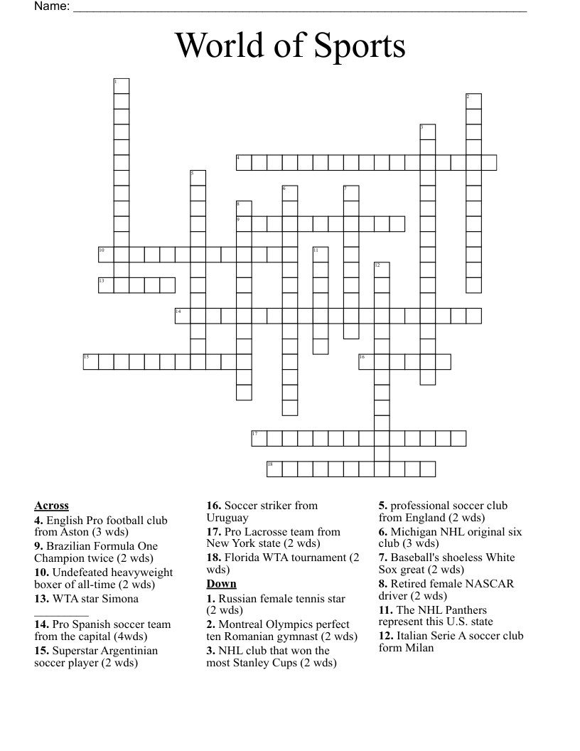 World of Sports Crossword