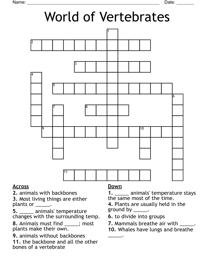 World of Vertebrates Crossword
