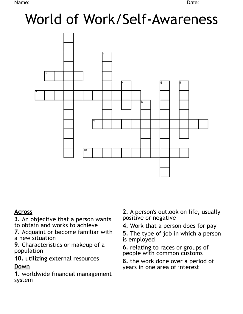 World of Work/Self-Awareness Crossword