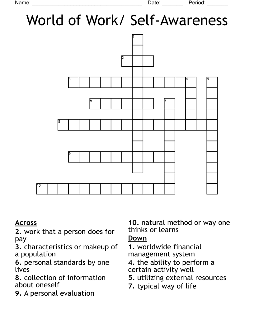World of Work/ Self-Awareness Crossword