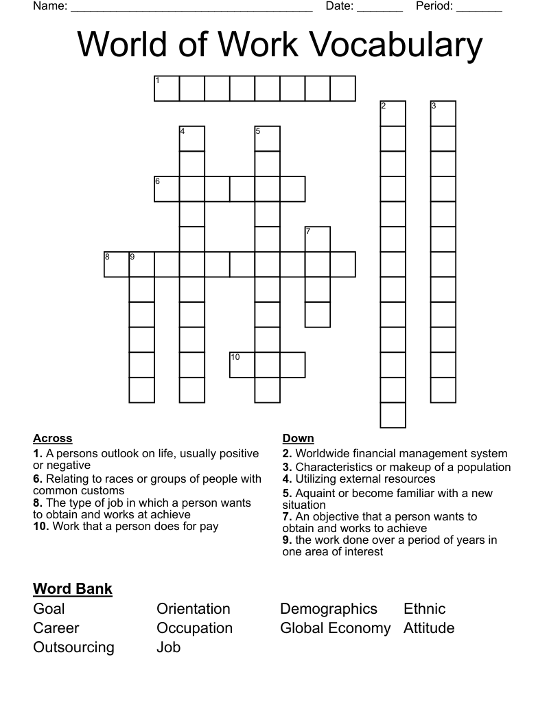 World of Work Vocabulary Crossword