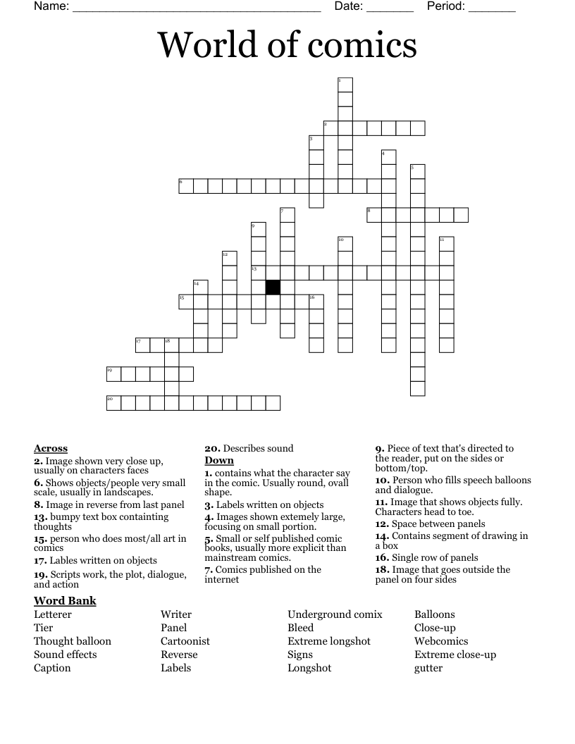 World of comics Crossword