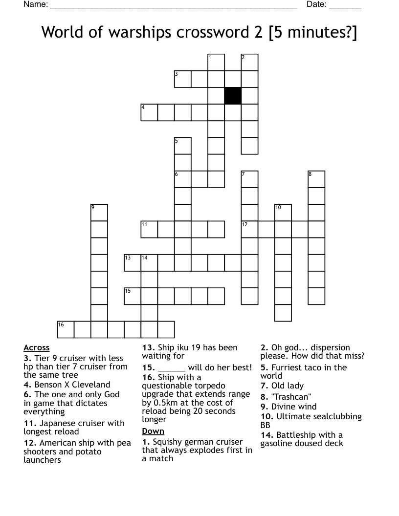 World of warships crossword 2 [5 minutes?]