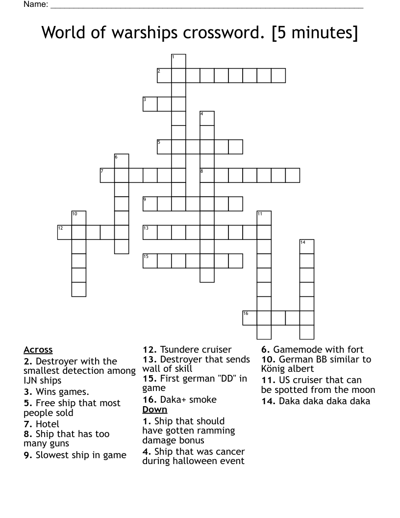 World of warships crossword. [5 minutes]