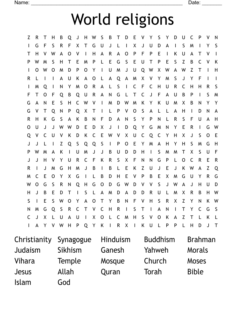 World religions Word Search