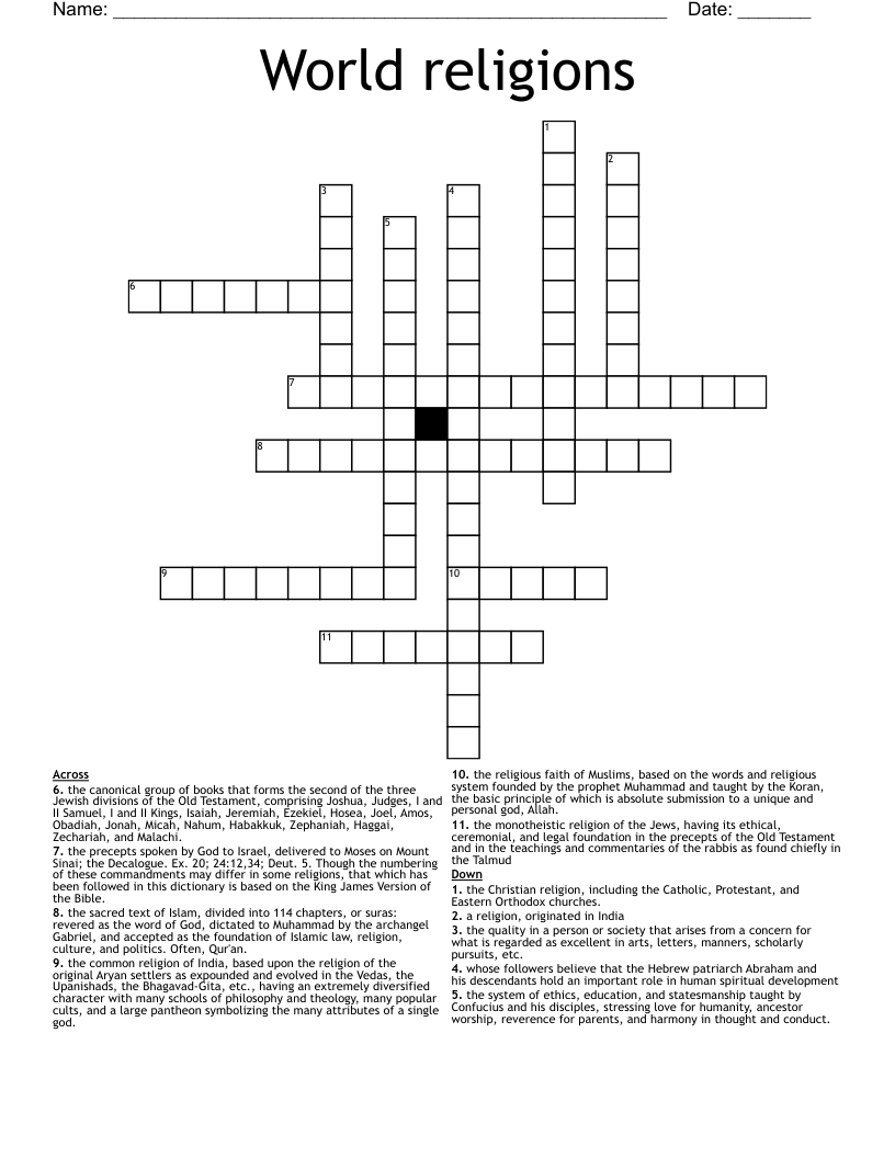 World religions Crossword