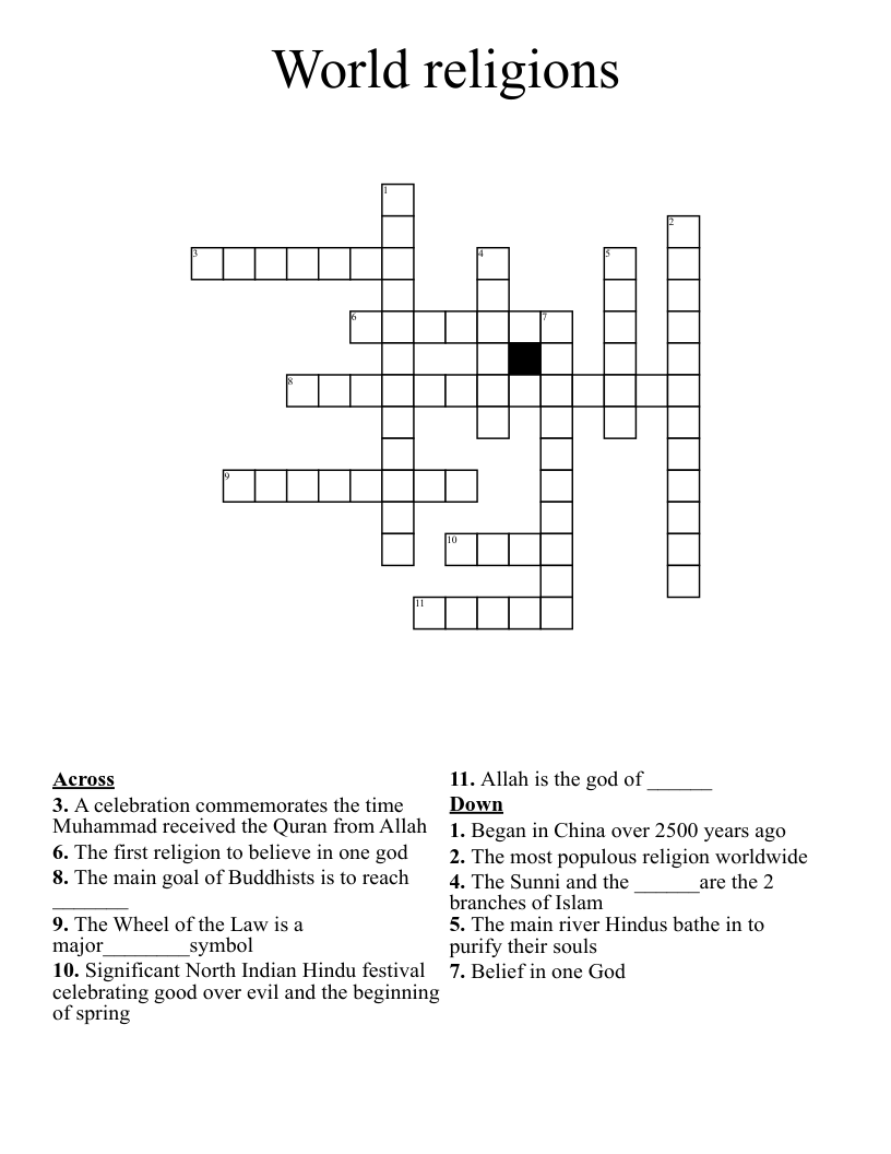 World religions Crossword