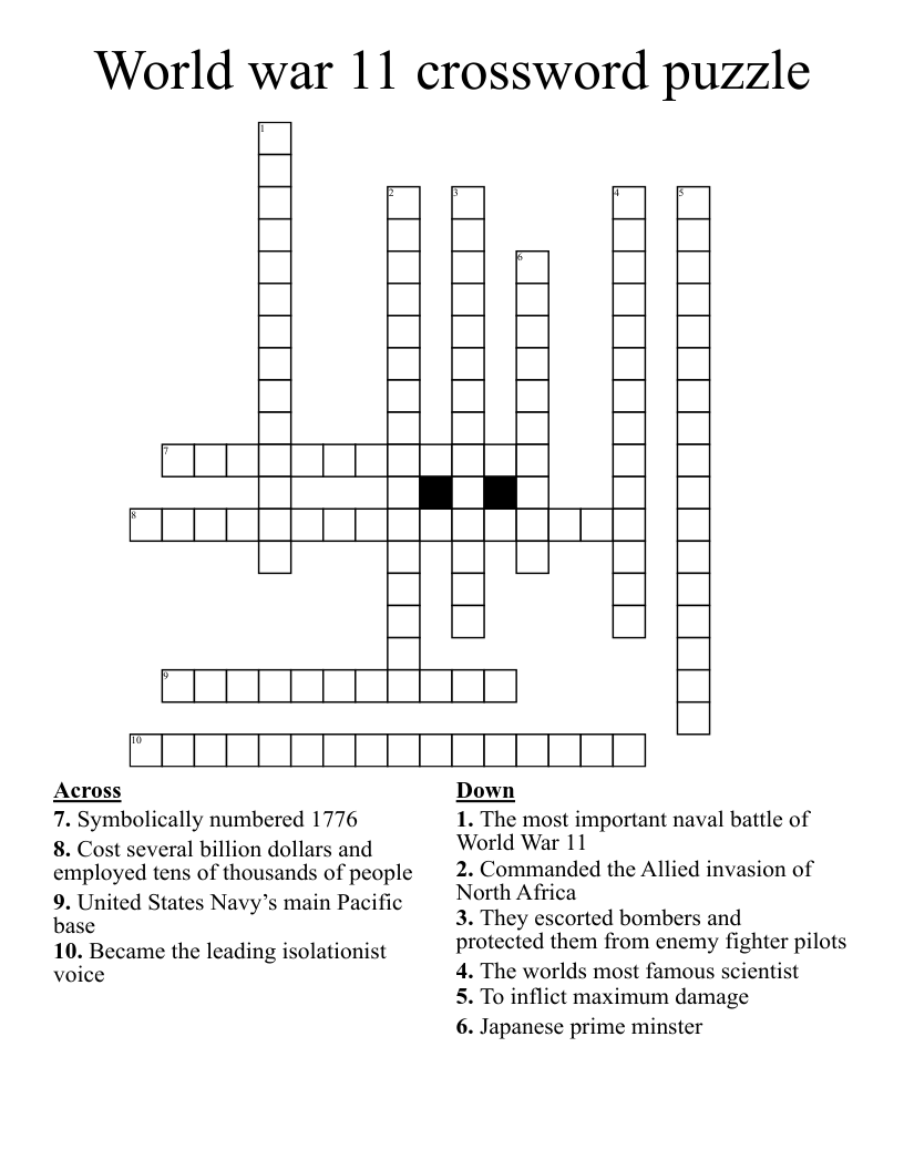 World war 11 crossword puzzle