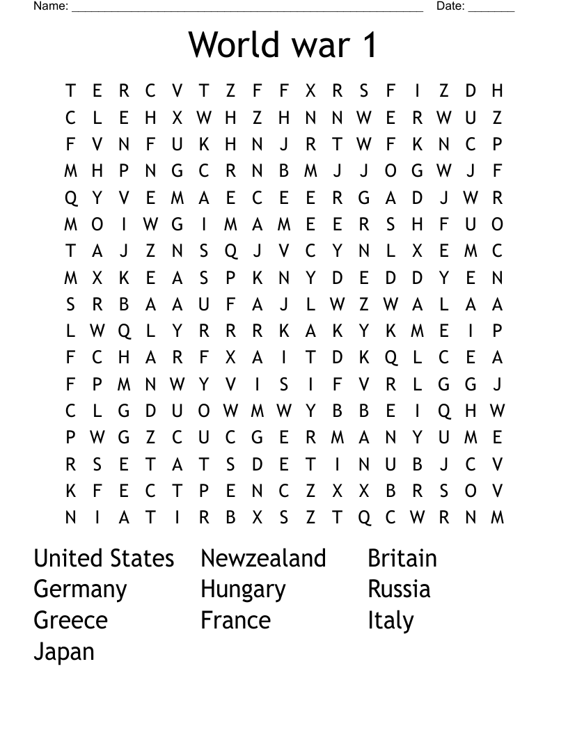 World war 1 Word Search