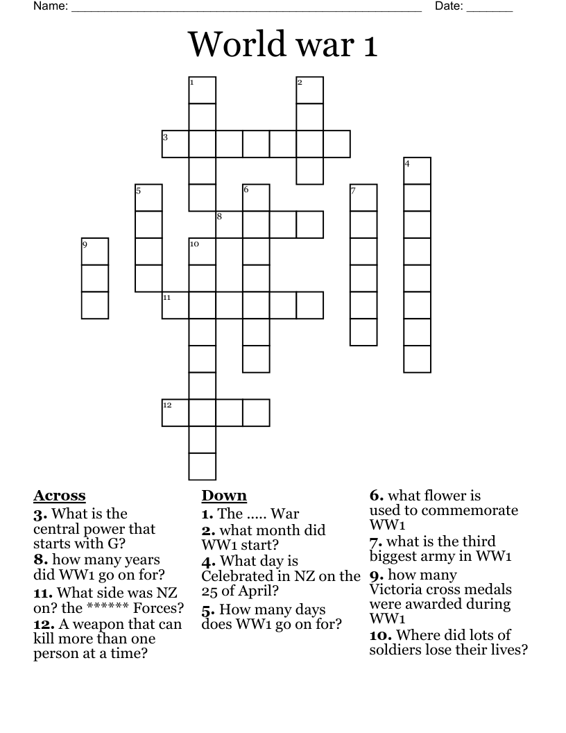 World war 1 Crossword