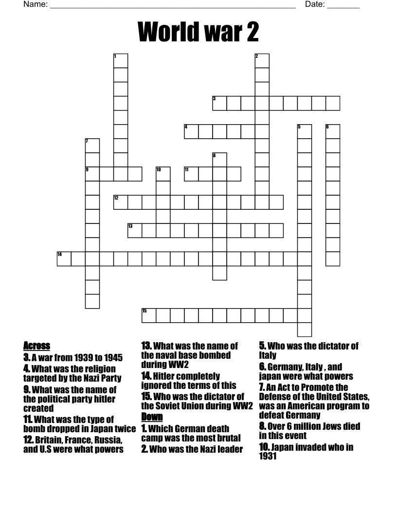 World war 2 Crossword