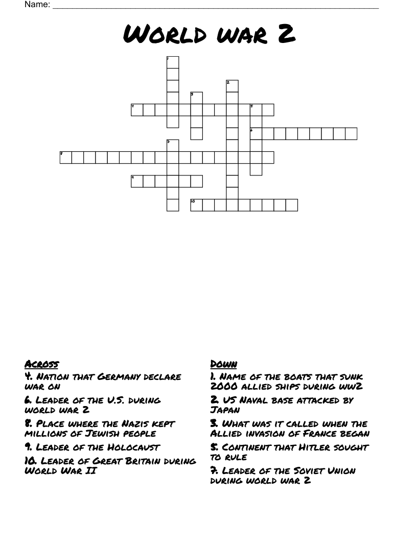 World war 2 Crossword