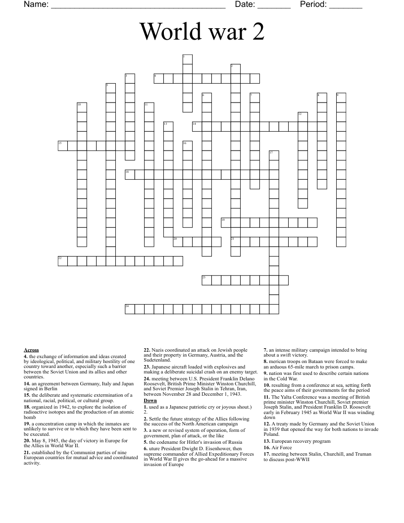 World war 2  Crossword