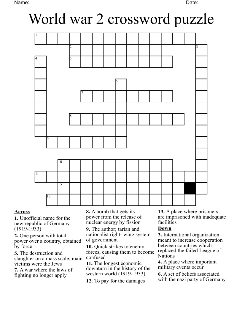 World war 2 crossword puzzle 
