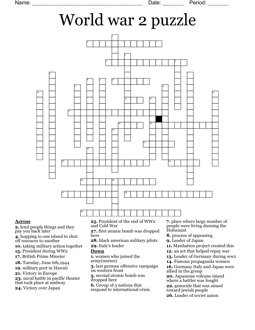World war 2 puzzle  Crossword