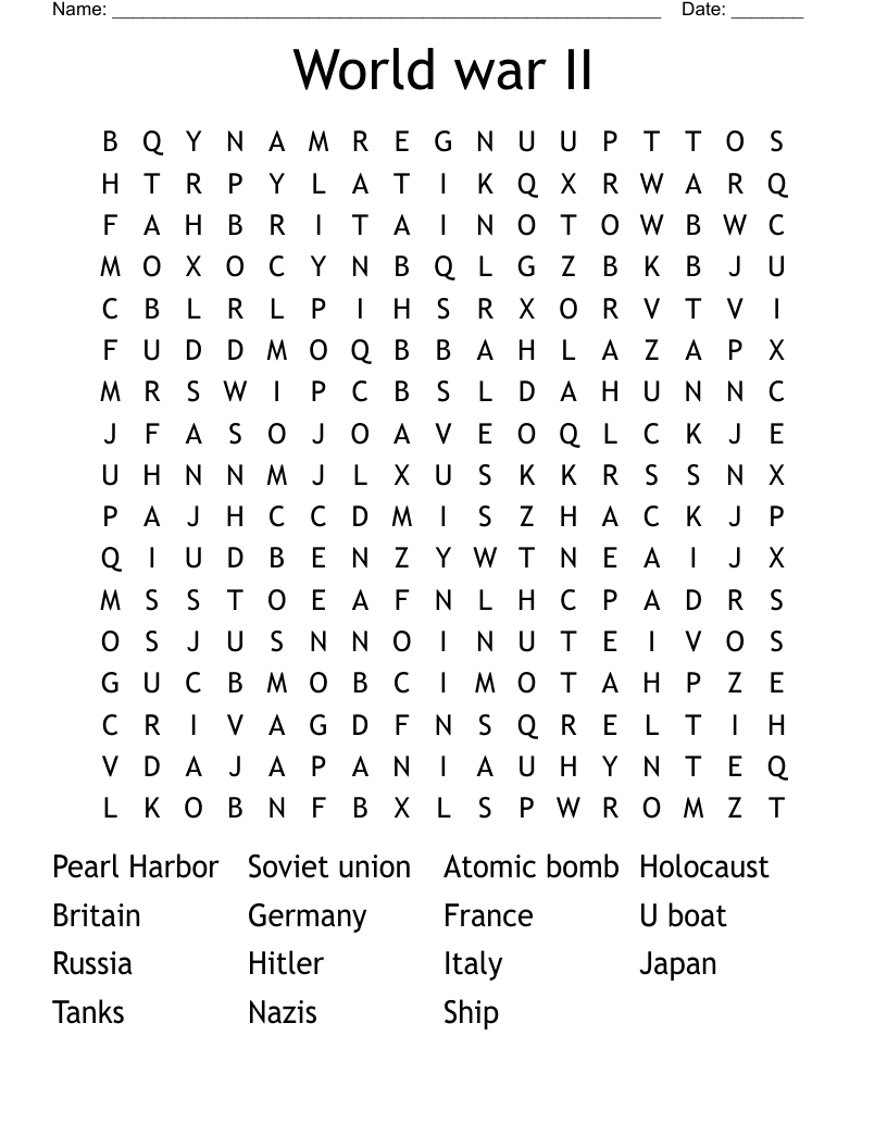 World war II Word Search