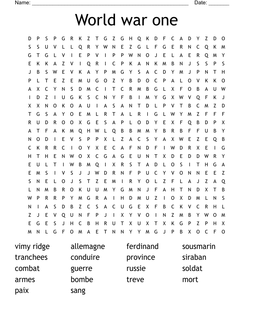 World war one  Word Search