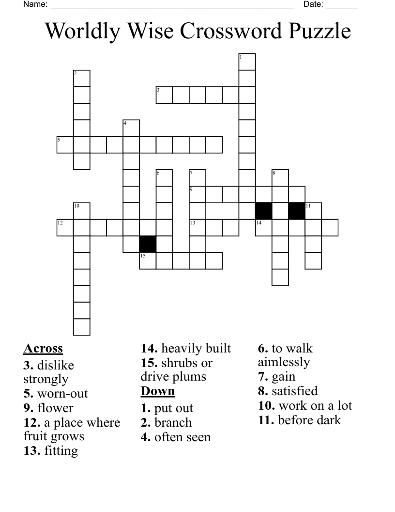 Worldly Wise Crossword Puzzle 