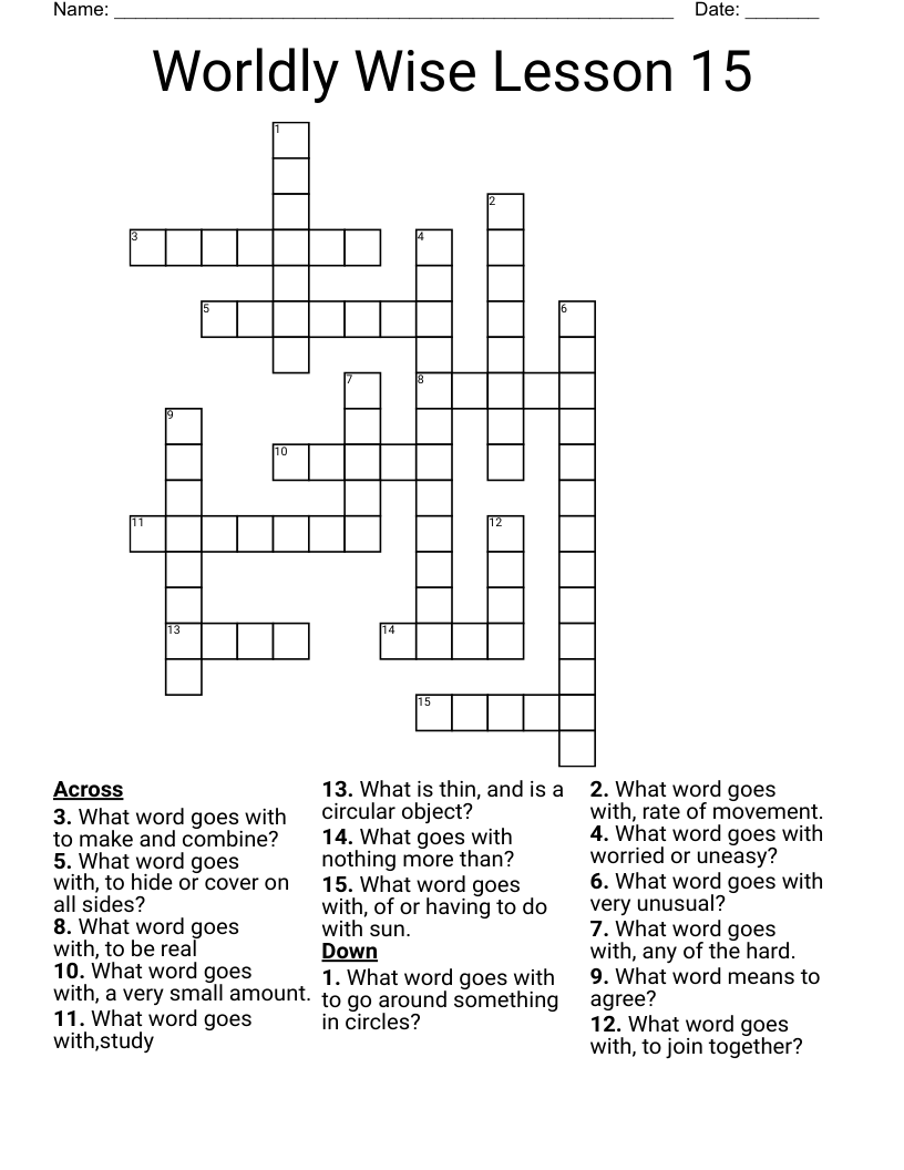 Worldly Wise Lesson 15 Crossword