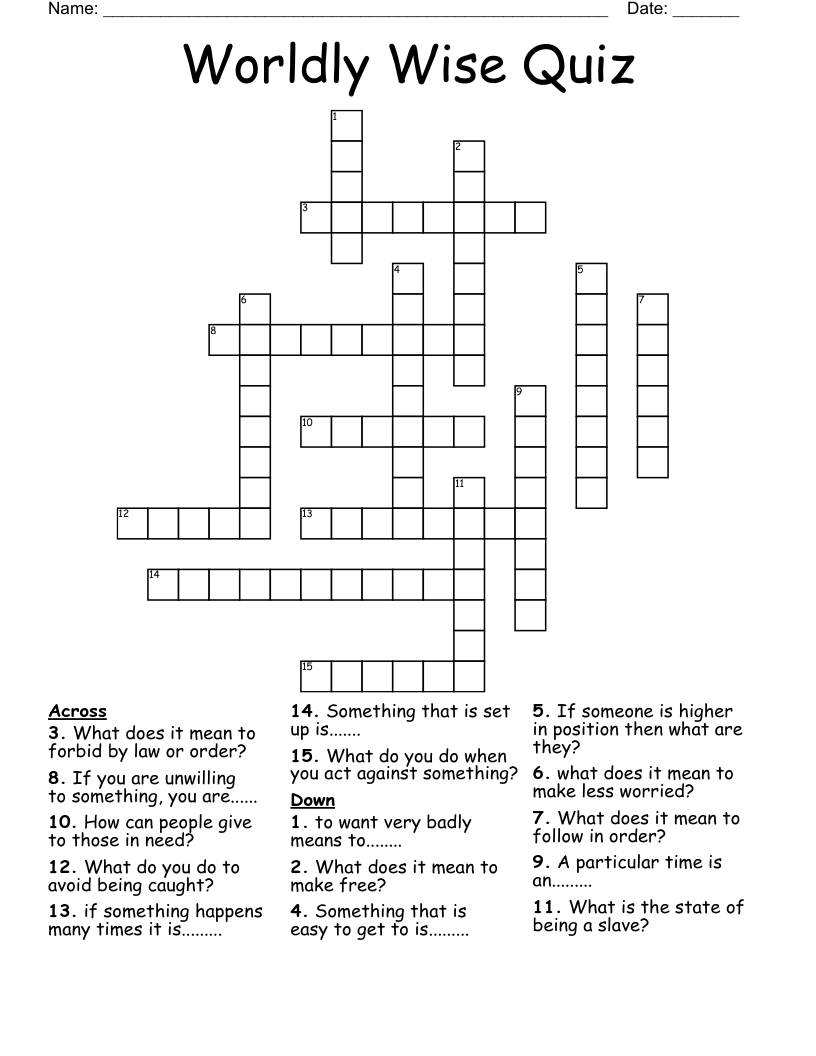 Worldly Wise Quiz Crossword