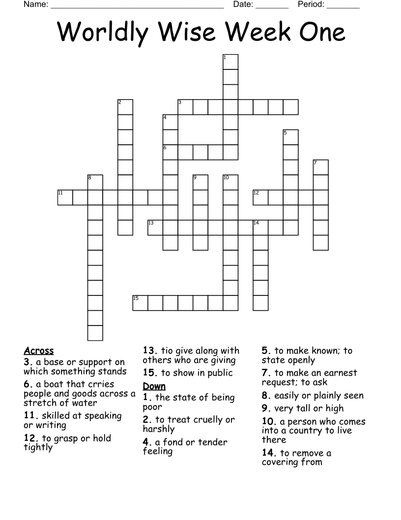 Worldly Wise Week One  Crossword