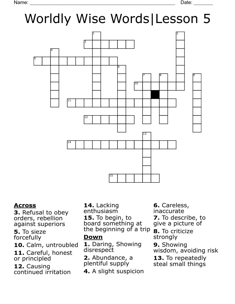 Worldly Wise Words|Lesson 5 Crossword