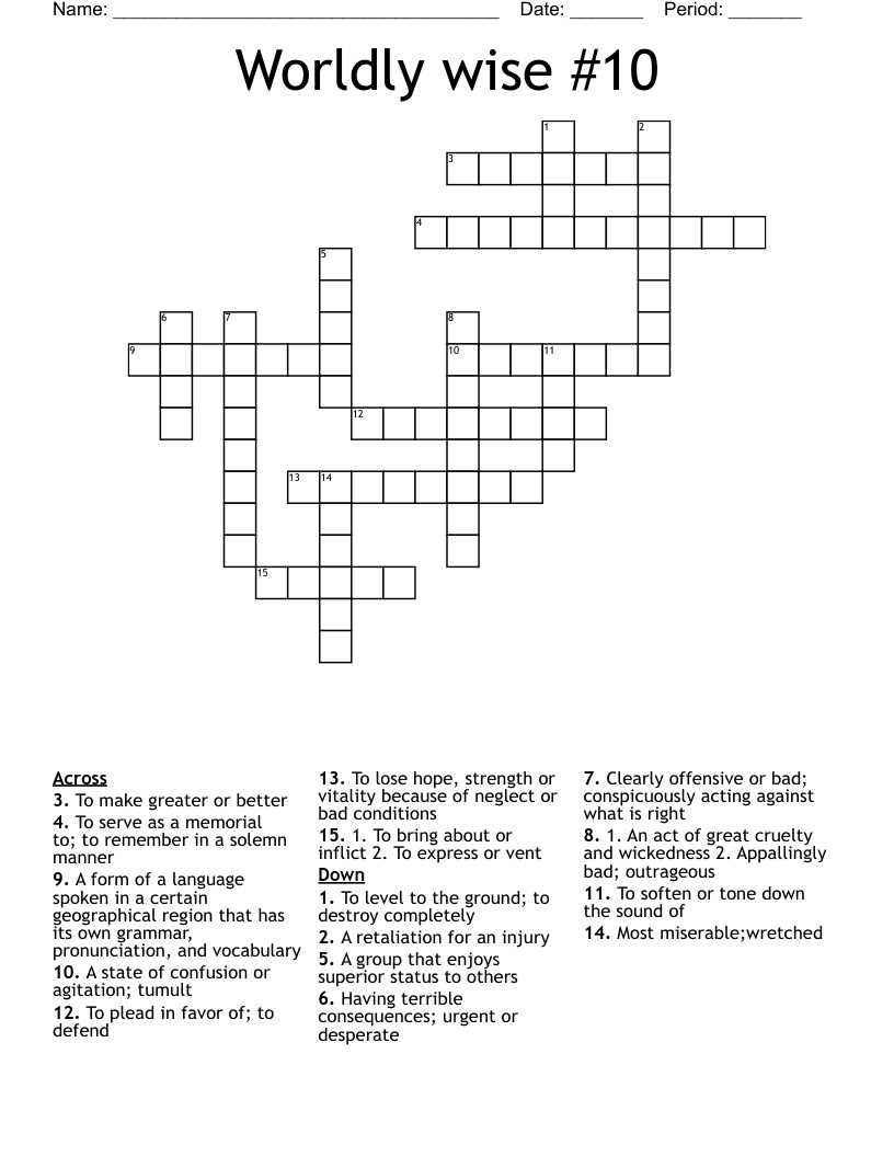Worldly wise #10 Crossword