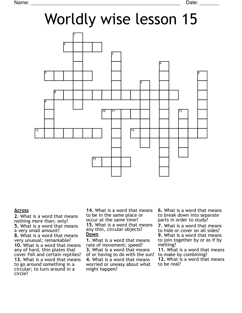 Worldly wise lesson 15 Crossword